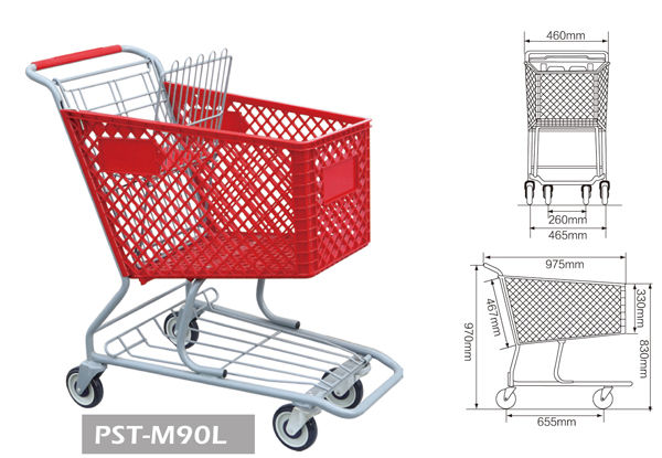 Plastic Shopping Trolley Unfold Supermarket DurableTrolley with High Capacity 200L 180L 165L