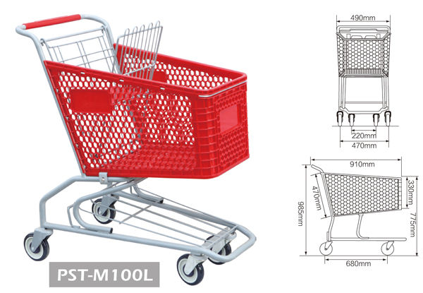 Plastic Shopping Trolley Unfold Supermarket DurableTrolley with High Capacity 200L 180L 165L