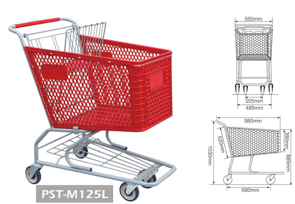 Plastic Shopping Trolley Unfold Supermarket DurableTrolley with High Capacity 200L 180L 165L