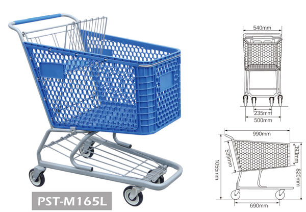 Plastic Shopping Trolley Unfold Supermarket DurableTrolley with High Capacity 200L 180L 165L