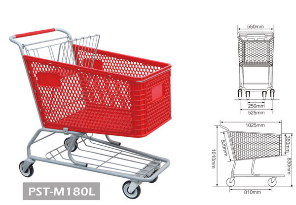 Plastic Shopping Trolley Unfold Supermarket DurableTrolley with High Capacity 200L 180L 165L