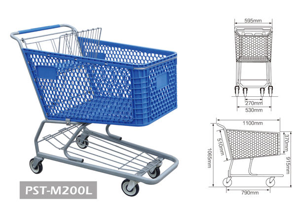 Plastic Shopping Trolley Unfold Supermarket DurableTrolley with High Capacity 200L 180L 165L