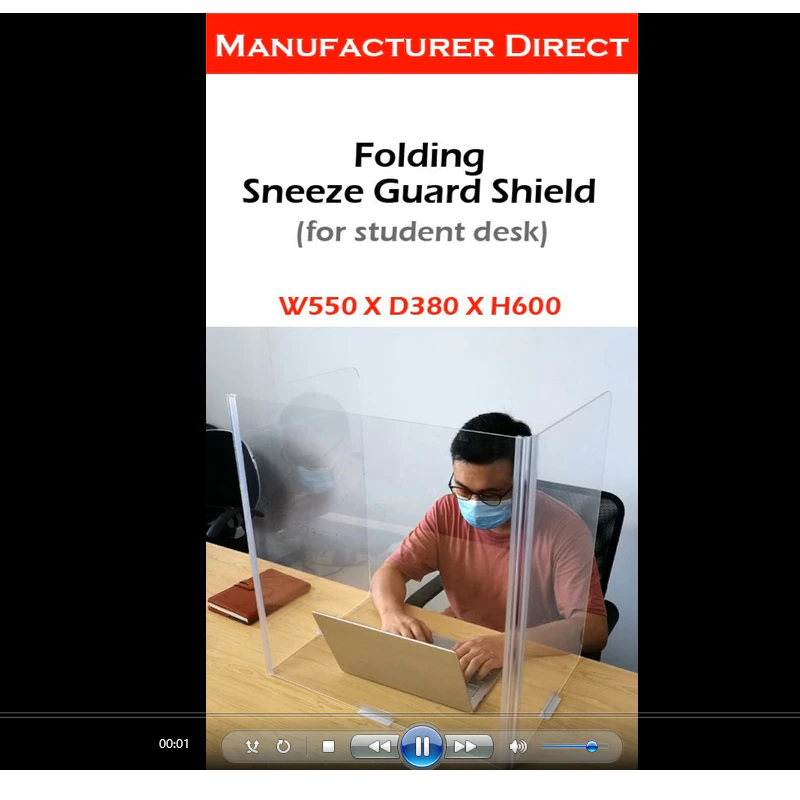 Folding sneeze guard shield for student desk